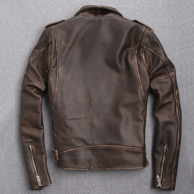 Black Slim Genuine Leather Jacket Men Vintage Natural Cow Hide Leather ...