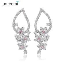 LUOTEEMI,, элегантные женские длинные висячие серьги в богемном стиле, розовые сережки с кубическим цирконием сакуры для женщин