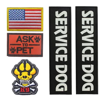 

Set Pet Tactics K9 K-9 ASK TO PET SERVICE DOG Hound Harness Vest Military Patches Morale Magic Stickers Badges