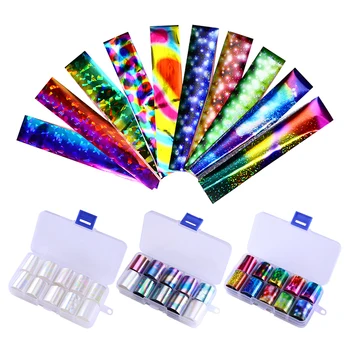 

10 Pcs Nail Foil Sticker Set Transparent AB Color Nail Art Transfer Sticker LED Gel Decoration