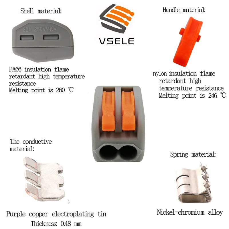 VSELE 40 шт./лот VSE-412 413 415 провод разъема Тип штепсельной вилки весенний зажимной мини 222-412 413 415 компактный соединитель клеммный блок