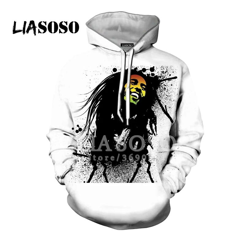 Liaseo 2018 новейший дизайн Reggae King Bob Marley 3D печать для женщин и мужчин толстовки с