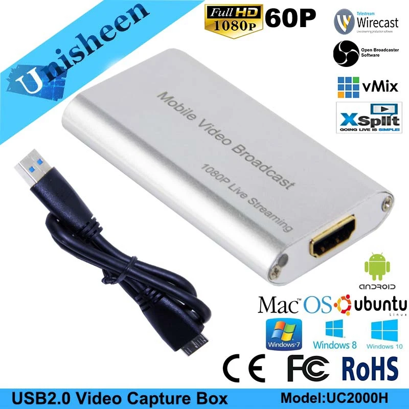 USB2.0 60FPS HDMI к USB видео ключ записи игры потокового потока трансляции 1080 P OBS/vMix/Wirecast/Xsplit