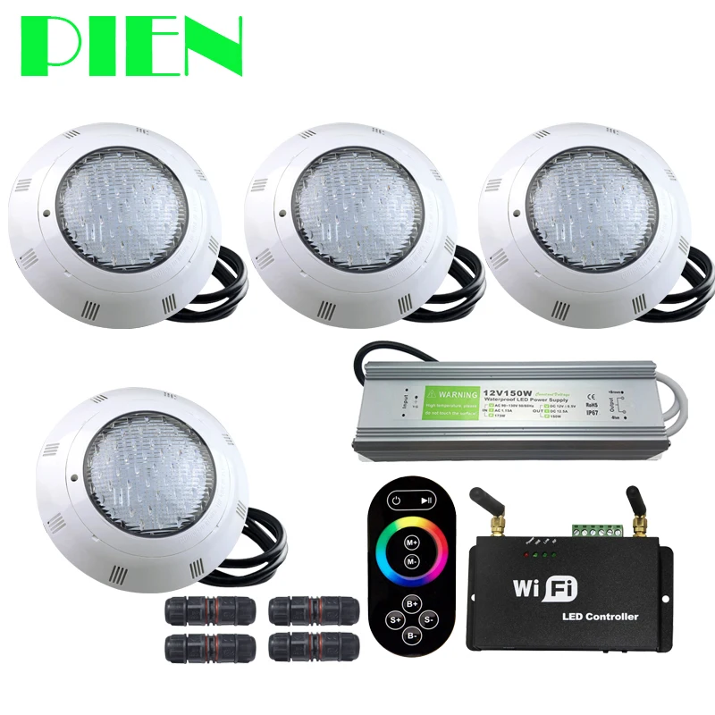 

WIFI Wireless RGB LED Pool lights Resin filled Par56 Underwater Luz Piscina IP68 12V 18W 42W with RF Remote Power supply 4pcs