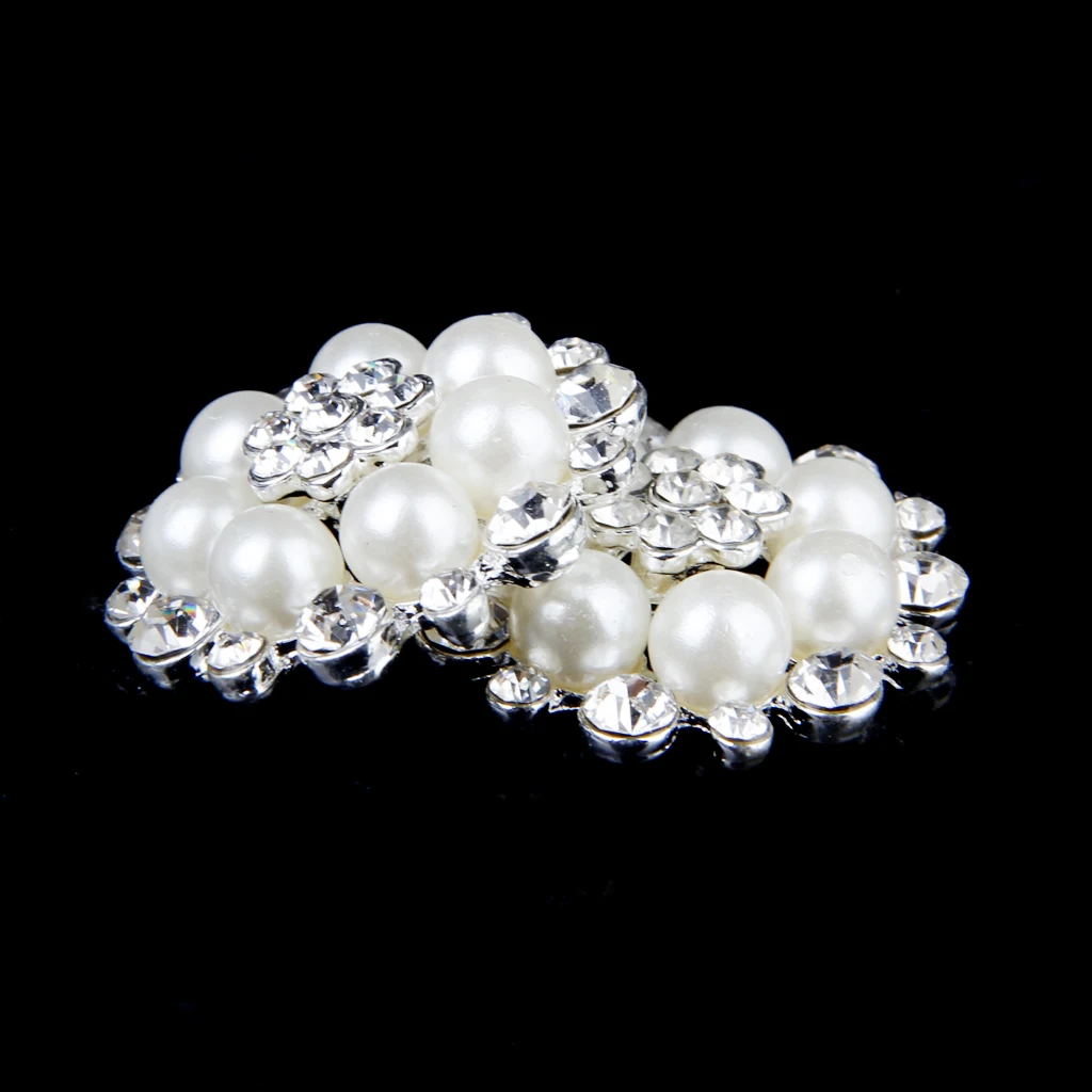 5 Pieces Crystal Rhinestone Pearl Flower Button Flatback DIY Sewing Craft 30mm