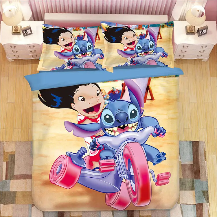 Disney Stitch Boys Bedding Sets Twin Queen Cartoon Quilt Cover Pillowcase Blue Bed Linen Duvet Cover Set for Children Bed - Цвет: 8