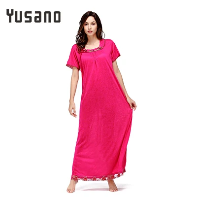Yusano Женская длинная ночная рубашка, хлопковая длинная ночная рубашка, свободная ночная рубашка, Повседневная Домашняя одежда, ночная рубашка, кружевная Пижама размера плюс - Цвет: Red
