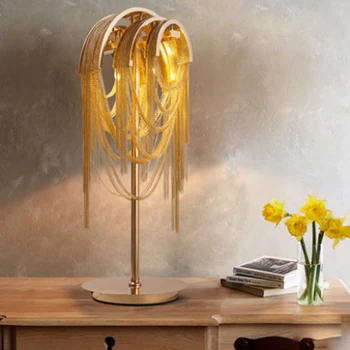 

Postmodern luxury creative metal golden tassel table lamp bedside G9 lighting bedroom art decoration lamps