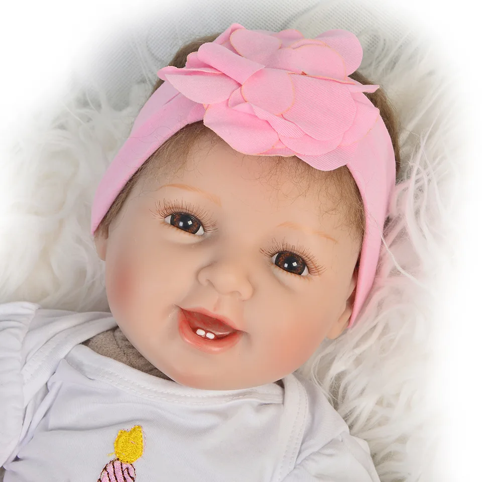 22 ''55 см мягкая силиконовая кукла Reborn Baby Doll с розовым свечным платьем настоящая улыбка Bonecas Кукла Reborn День рождения Рождественский подарок