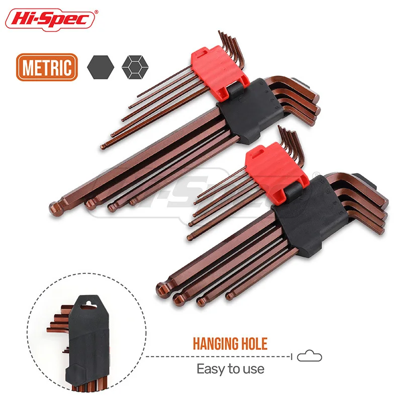Hi-Spec 9 Unid S2 llave Allen Set Industrial Hexagonal bola llave de torsión largo medio Universal Hexagonal llave de Llave Allen