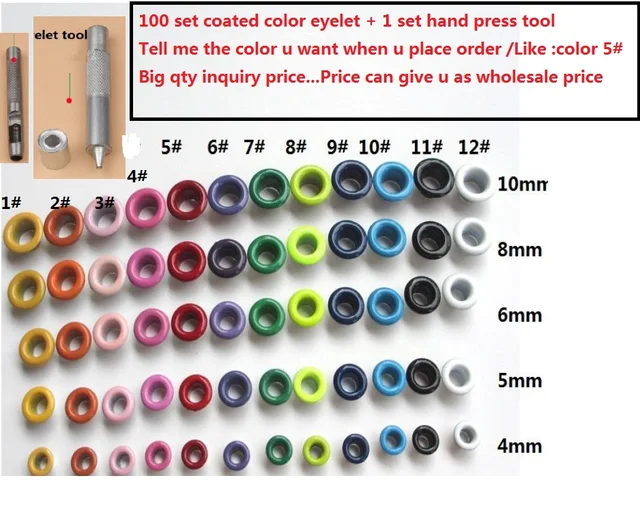 Eyelet Punch Die Tool set + 100set coated Metal eyelet rivet DIY
