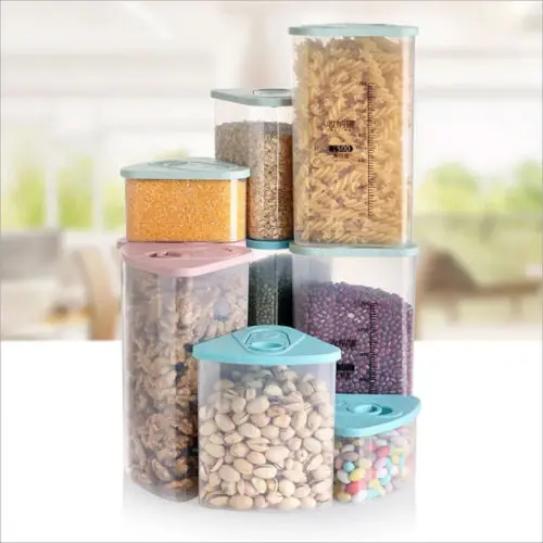 New Plastic Kitchen Fashion Triangle Food Storage Tank Cereal Grain Bean Rice Storage Box Container Box Cases