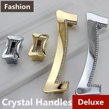 128mm Top quality rhinestone furniture handles k9 crystal wine cabinet watch tv table pulls knob silver gold dresser door handle