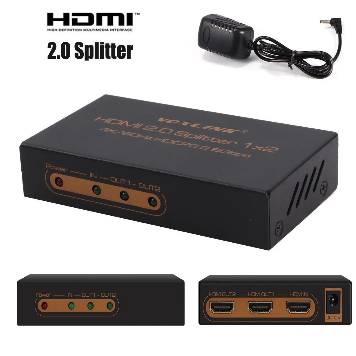 VOXLINK 1080P 2 0 1x2 HDMI splitter 3D 4K HDMI Switcher audio Converter 1080P Distributor Support