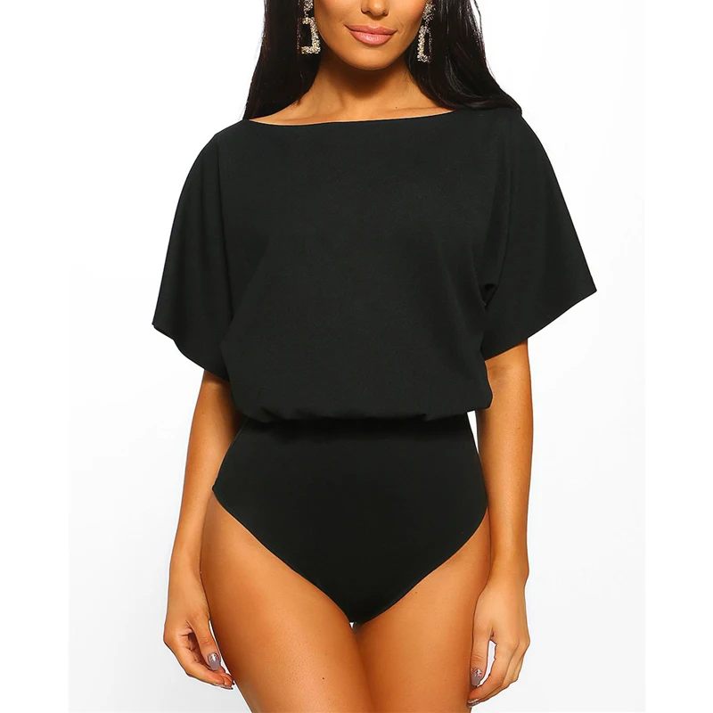 

2019 Summer Fashion Sexy O-neck Short Sleeve Jumpsuits Casual Solid Color Short Rompers Bodysuit Women