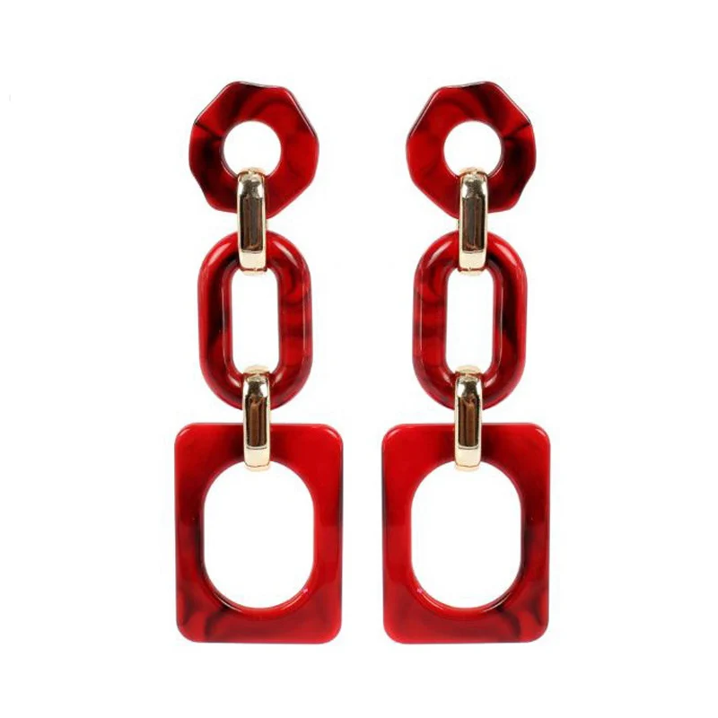 Red Earrings C Olsen Twins Прямая поставка Длинные акриловые полимерные геометрические массивные ожерелья-цепочки для женщин бижутерия подарок - Окраска металла: Red Earrings C