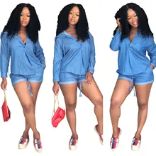 Женский комплект из двух предметов размера плюс, длинный однотонный топ с капюшоном, повседневные джинсовые шорты набор,, стиль E