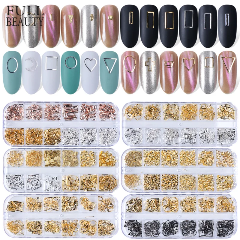 

12 Grids 3D Hollow Nail Metal Frame Oval Star Shell Studs DIY Decorations Nails Gold Silver Manicure Nail Ornament Jewelry CH772