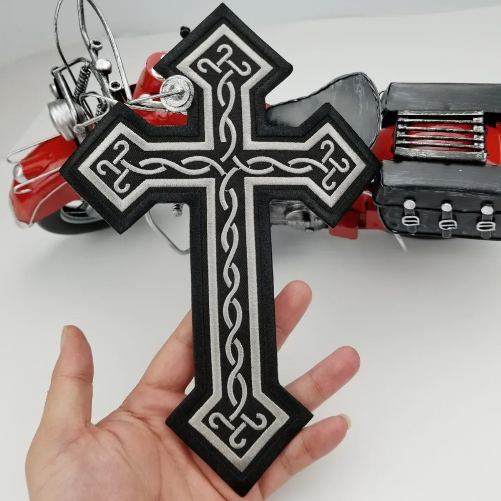 Cross Biker Vest Rider Motorcycle Embroidered Iron On Back of Jacket Patch Black twill fabric Free Shipping DIY Eco-Friendly(2)