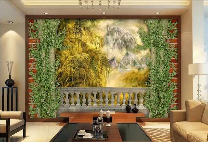 

customize wallpaper Oil painting landscape wall papers home decor living room 3d brick wallpaper Romantic European style