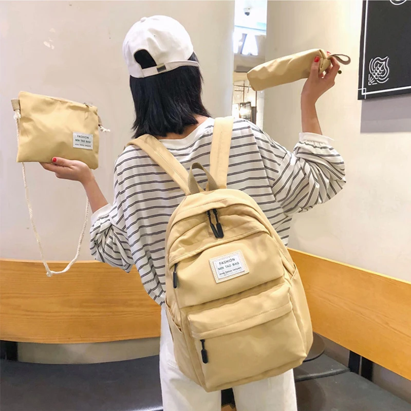 

3pcs/Set Waterproof Nylon Women Backpack Female Large Capacity School Bags For Girls Black Khaki Korean Style Travel Bag Mochila