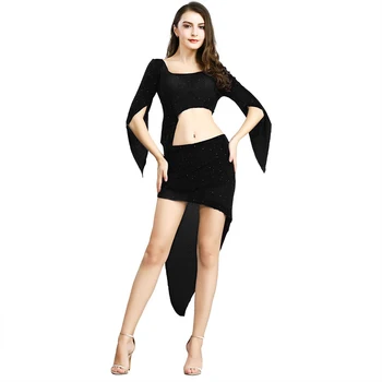 

Slim Belly Dance Costume Set For Women Black Bellydance Dance Top Long Skirt Adult Dancing Outfit Dancer Practice Wear DC1261