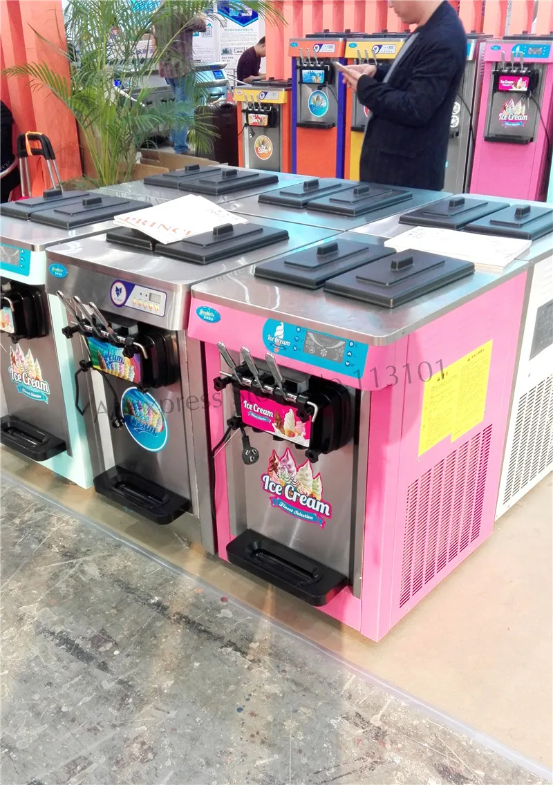 Desktop Ice Cream Machine Colorful Soft Serve Ice Cream Maker 20L/H Leisure Food Device 3 Heads 6