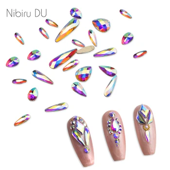 

20 pcs Crystal AB Teardrop Nail Crystals Stones Drop Shape Flat Back Rhinestones For Glass 3D Nails Design Art Decorations