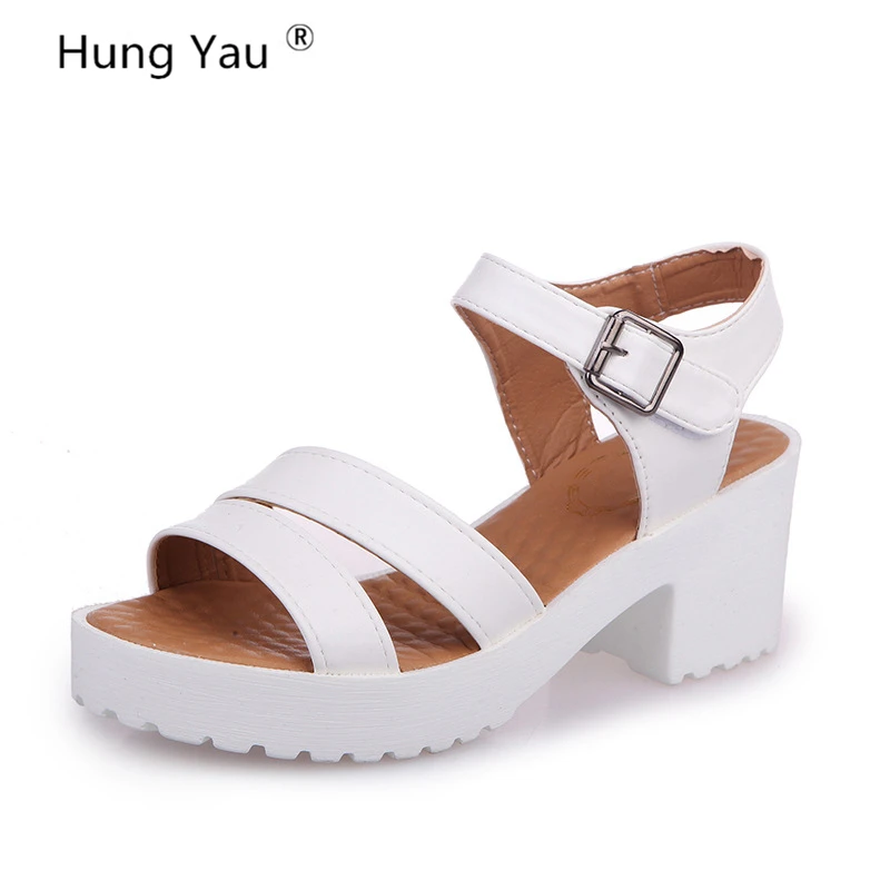 Hung Yau/женские сандалии-гладиаторы однотонные босоножки на высоком толстом каблуке и платформе с открытым носком Летняя повседневная обувь женская обувь; большие размеры 33-45