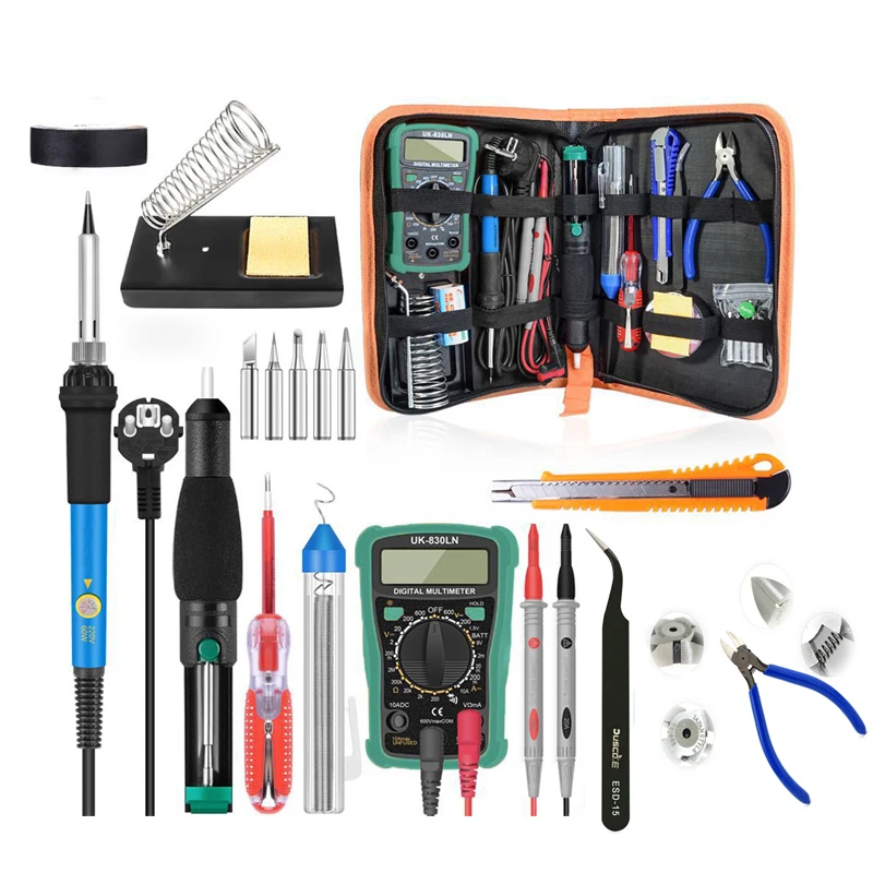 

Adjustable Temperature Soldering Iron Kit 220V/110V 60W Electric Soldering Iron Gun Rework Station With Multimeter Welding Tool