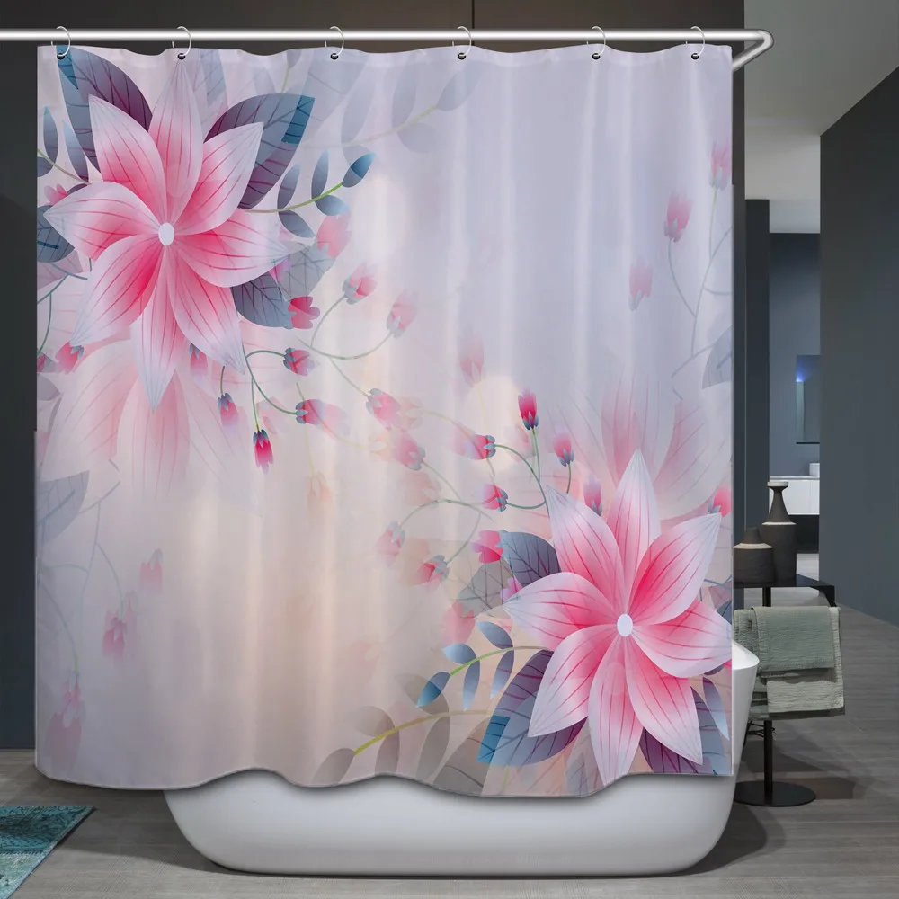 

Shower Curtain Flowers Shower Curtain Set Polyester Fabric Water Repellent Bathroom Shower Curtain Set Home Decoration with Hook