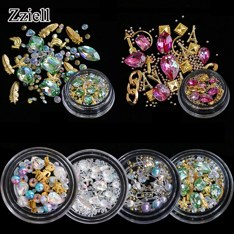 Zziell 1 Box AB Nail Art Rhinestones Glitter Mixed Pearl Caviar Micro Beads Crystal 3D Jewelry Gem Charms Decoration | Красота и