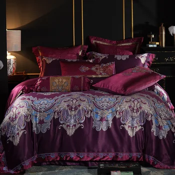 

Red Jacquard Luxury royal Bedding sets 4/6/9 Pcs Queen/King size egyptian cotton Bed set Bed linen Duvet cover pillow