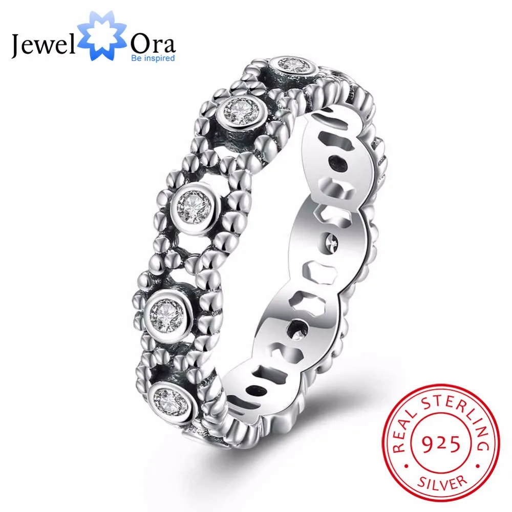 Solid 925 Sterling Silver Ring Vintage Style Cubic Zirconia Fashion OL Jewelry Rings For Women New 2017 (JewelOra RI102612)