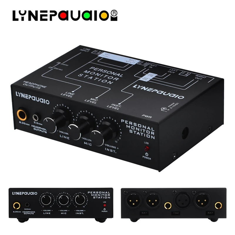 Lynepauaio аудио микшер 3 канала Стерео Микро-телефон микшер с наушниками монитор регулировки громкости Dc12V мощность Xlr баланс Sig