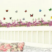 Фиолетовый цветок бабочка забор виниловые Съемные наклейки s для детской комнаты для ванной комнаты декор витрины Настенная Наклейка Наклейки