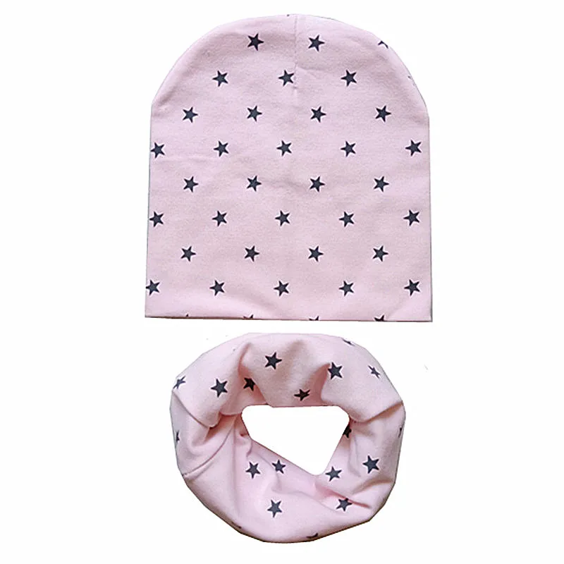 New Star Print Crochet Children Hat Scarf Autumn Winter Girls Boys Warm Caps Baby Kids Hat Scarf Set Child Cap Baby Beanie Hats 