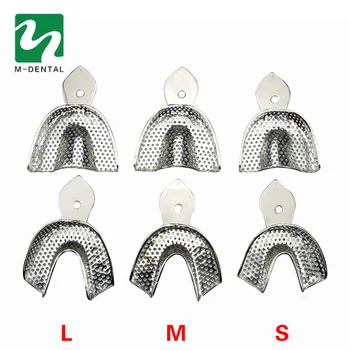 

6Pcs/Set Dental Trays Denture Instruments Stainless steel Impression Tray with 3 Upper and 3 Lower &Size Large/Medium/Small