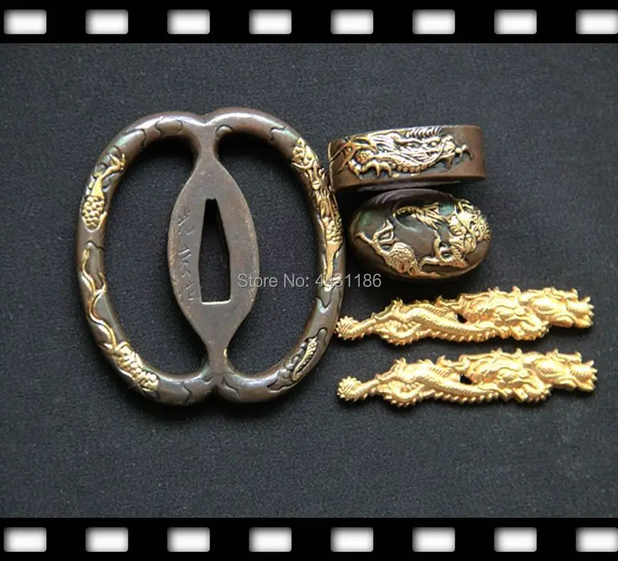 

A Set Dragon Fittings Japanese Sword Katana Tsuba Set Fuchi Kashira Menuki Copper Hand Guard Swords DIY Accessory