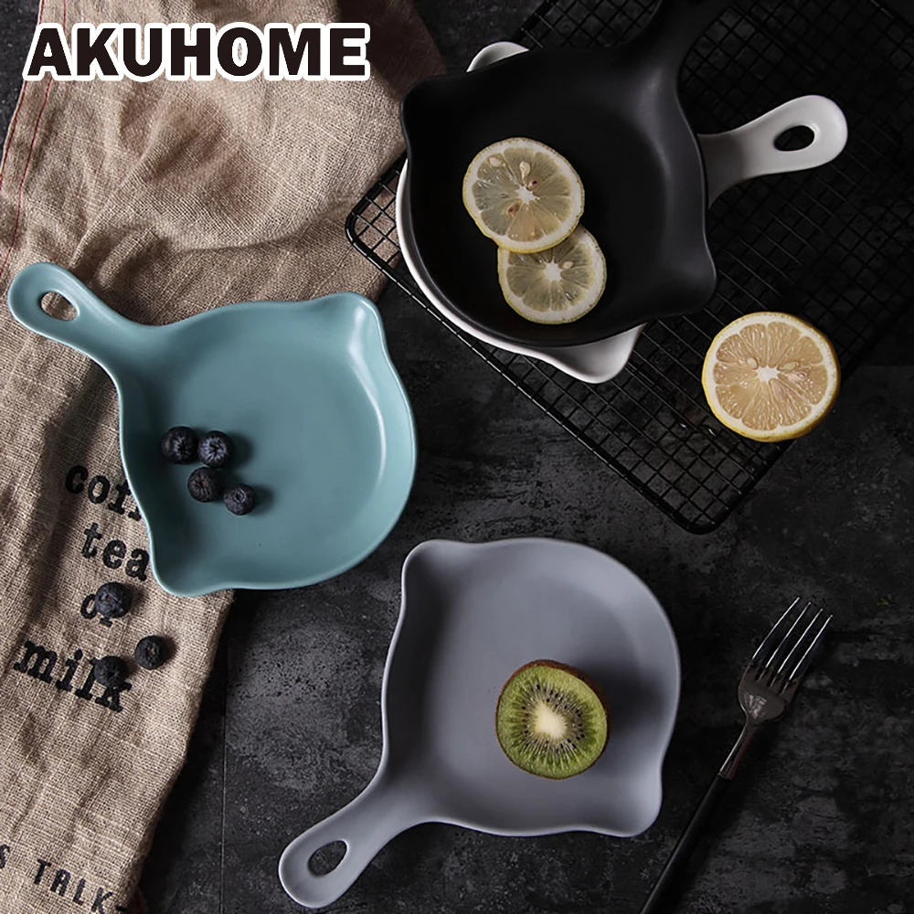 Ceramic dinner plates beef plate tableware Matte with handle dessert dish Simple and creative