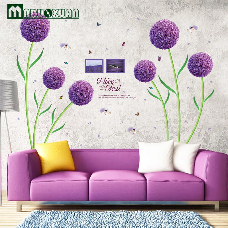 

Maruoxuan Purple Flower Ball Fashion Romantic Bedroom Living Room Pvc Removable Decorative Waterproof Decorative Wall Stickers