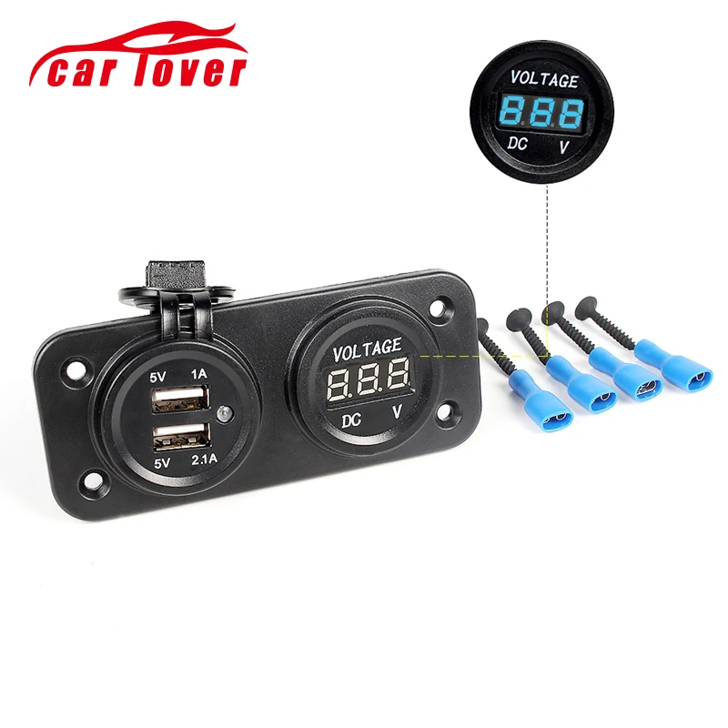 

2.1A LED Dual Car 2 USB Port Charger with DC Voltmeter Digital Car Motorcycle Marine Vans Cigarette Lighter Socket Distributor
