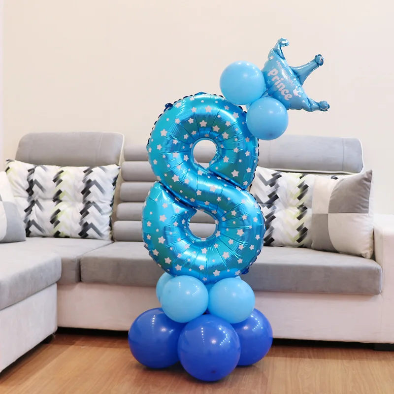 1 Набор воздушных шаров из фольги с цифровым номером на день рождения, свадьбу, Рождество, фестиваль, баллоны, корона, юбилей, Детские вечерние украшения - Цвет: Blue 8