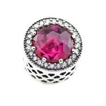 DIY бусины для изготовления ювелирных изделий Стерлинговое Серебро-ювелирные изделия Сияющие сердца с Cerise& CLEAR CZ бусина Подвески Серебро 925 Berloque Perles