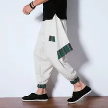 Новые хип-хоп ретро брюки мешковатые хлопковые льняные шаровары мужские свободные брюки Широкие брюки мужская одежда волнистые повседневные брюки