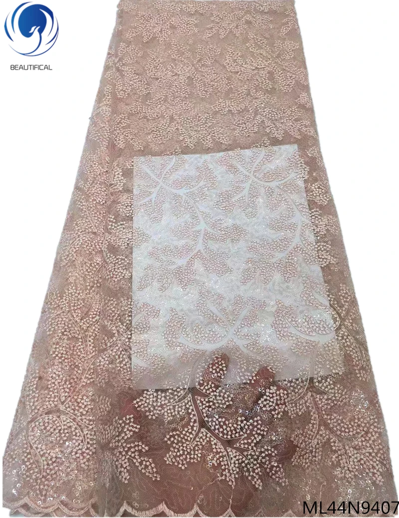 

BEAUTIFICAL tulle fabrics lace with sequins 2019 french lace nigerian wedding party dress net lace with sequins ML44N94