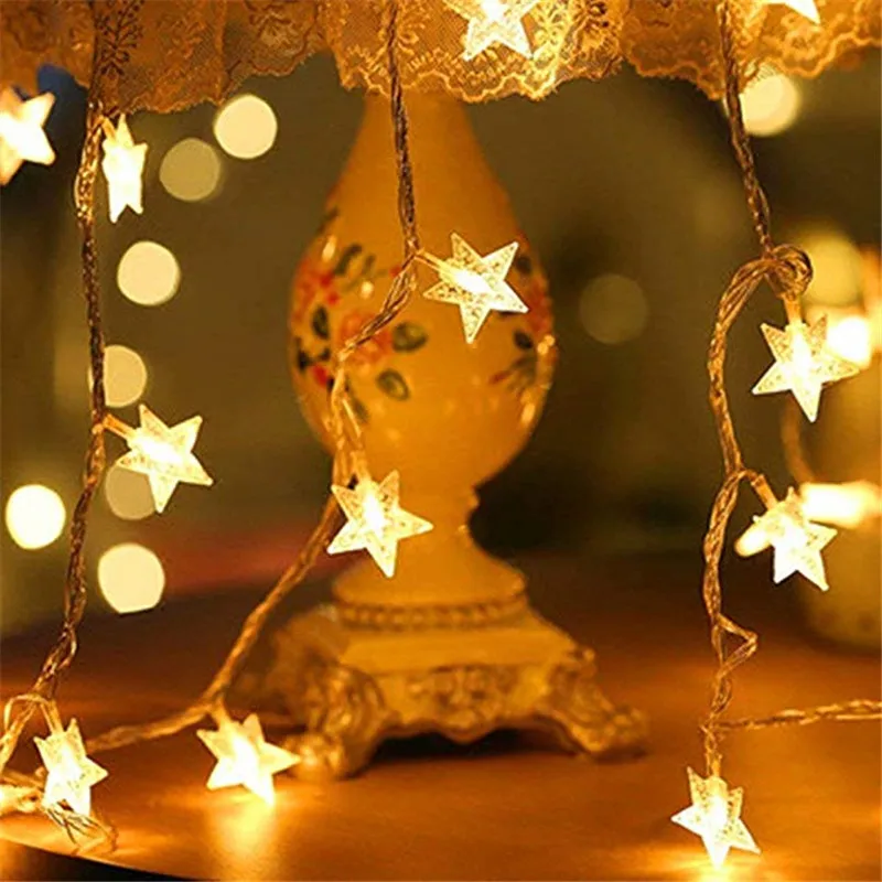 

LSDM LED Star Fairy Garland String Lights Novelty New Year Wedding Home Indoor Decoration Wishing Stars Curtain String Light