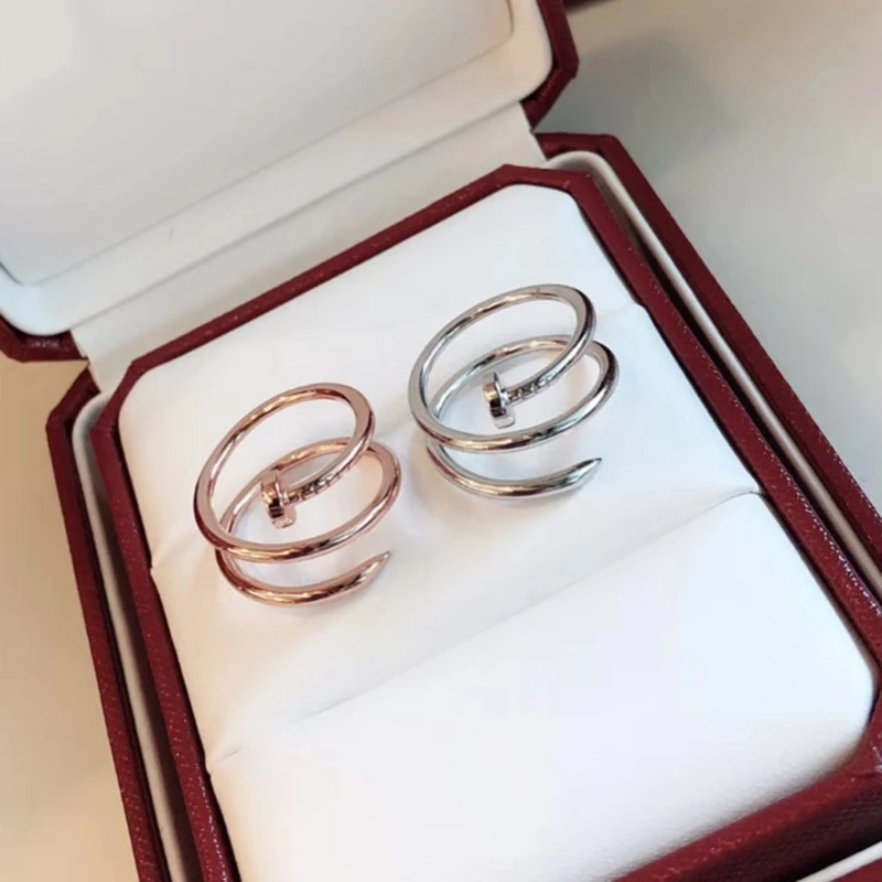 

Brand Pure 925 Sterling Silver Jewelry For Women Nail Rings Rose Gold 3 Circle Tools Rings Wedding Jewelry Party Luxury Rings