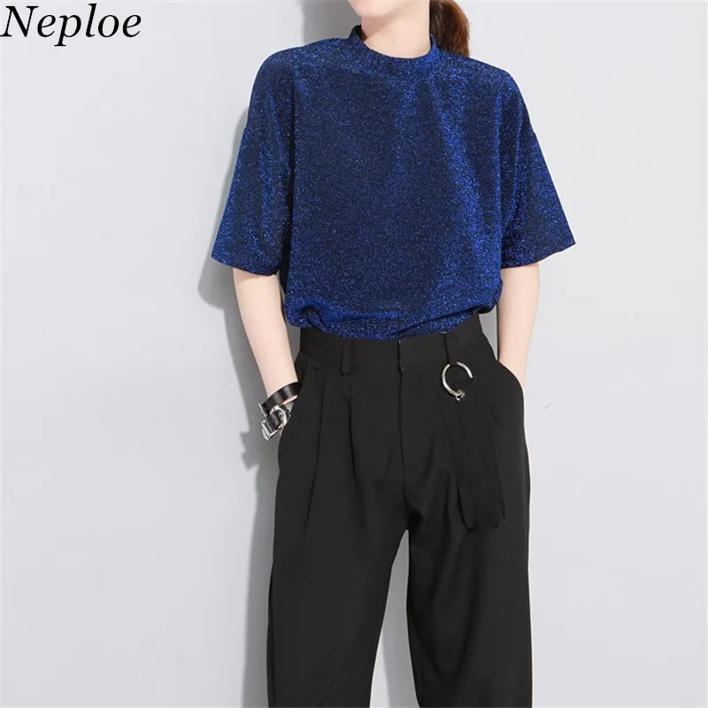 Neploe 2018 Новая мода Pleuche Женские топы с круглым вырезом коротким рукавом Однотонная