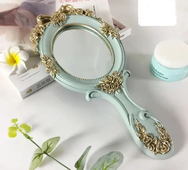 1pcs Cute Creative Wooden Vintage Hand Mirrors Makeup Vanity Mirror Rectangle Hand Hold Cosmetic Mirror with Handle for Gifts